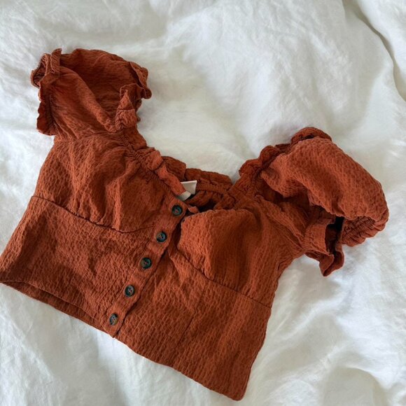 H&M Rust Seersucker Top - Picture 2 of 2